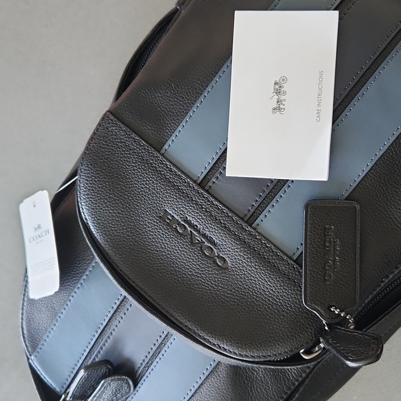 Coach Houston Navy Black Sling Backpack Leather Unisex Varsity Stripe Unisex NWT - Picture 3 of 17